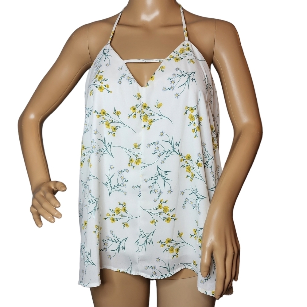 Alga floral flowy spaghetti strap blouse. Size large.